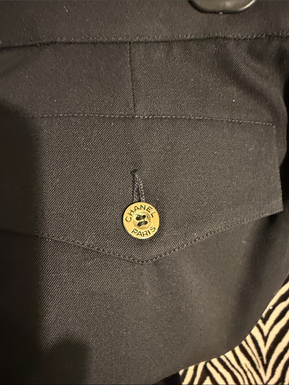 CHANEL Black golf skirt with Gold Paris Button